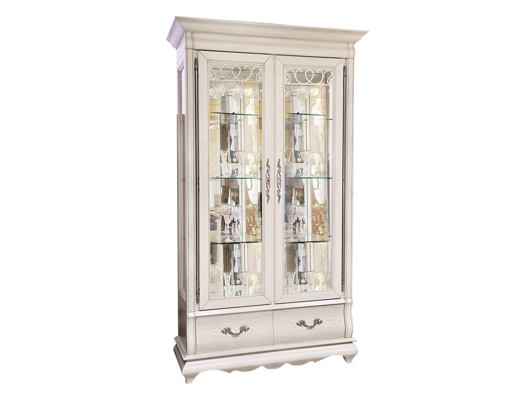 Шкаф с витриной Оскар ММ-210-02 - Белая эмаль с патиной Шкаф с витриной Оскар ММ-210-02 - Белая эмаль с патиной